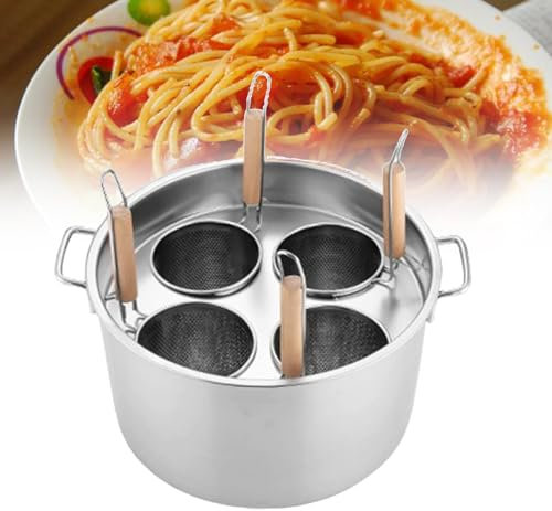 Olla para pasta, ollas, con divisor y colador, olla para pasta de acero inoxidable y 4 utensilios de cocina con cesta coladora, para cocina casera, restaurante, herramienta de cocina comercial,4