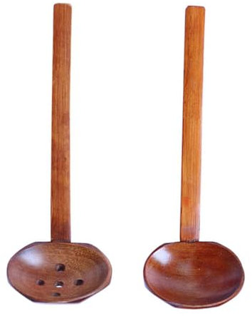 BESTonZON 2 Pcs Japanese Style Wooden Spoons Table Spoons Made of Nanmu Wood One Perforated for Eating and Serving