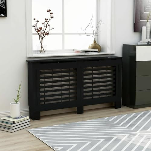 ARKEM Radiator Cover White Modern MDF Vertical Slats Wood Decorative Cabinet for Living Room Bedroom Hallway, Large,Radiator Cover Black 152x19x81 cm MDF