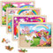 SYNARRY Puzzle Einhorn Prinzessin ab 3 4 5 6 Jahre, 4x24 Teilen Kinder Mädchen Holzpuzzle, Vorschule Lehrreiches Spielzeug, Geschenke für Kinder Mädchen Jungen