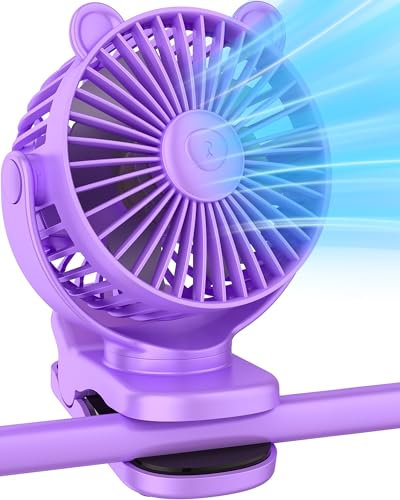 KIDEE Portable Clip-on Fan, 3-Speed Mini Desk Fan, 360° Rotation, Rechargeable, Purple, Personal Cooling Fan for Bedroom Indoor Outdoor Travel