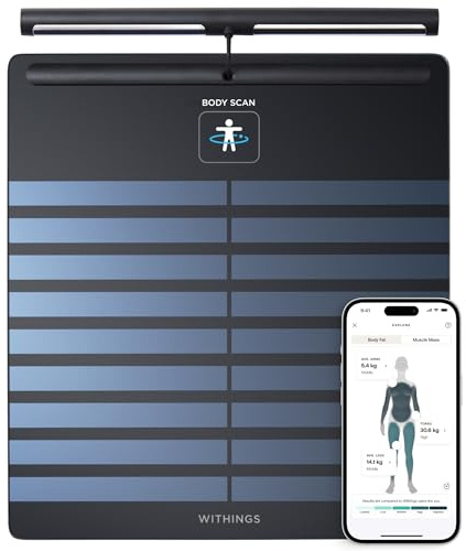 Withings Body Scan, Segmentale BIA-Waage, 6-Kanal-EKG, WLAN, Schwarz | 6-Kanal-EKG mit AFib-Erkennung, segmentale Analyse, Gefäßalter, Nervengesundheit, WLAN & Bluetooth, iOS & Google Health