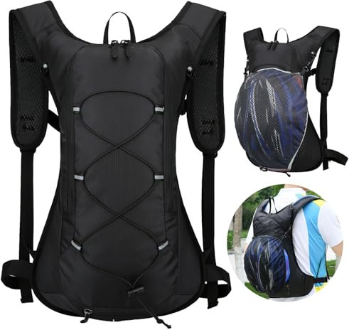 MTB Rucksäcke, 12L Fahrradrucksack, Wasserdicht Wanderrucksack, Ultraleicht Sportrucksack mit Helmaufbewahrung, Trinkrucksack für Damen Herren, Klein Rucksäcke für Radsport, Camping, Laufen (Schwarz)