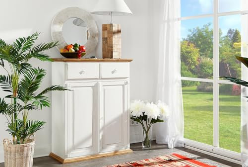 1a Direktimport Vertiko Kommode Mexico Weiß/Honig - Pinie Massivholz - Landhausstil - Shabby Chic