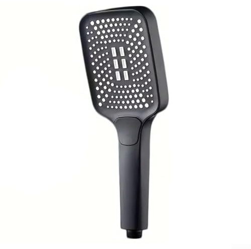 Grand pommeau de douche chromé, 3 modes, débit d'eau puissant, design compact (noir)