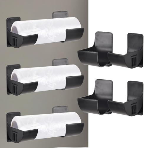 Tolenre 4 Pieces Garbage Storage Hooks, Wall Mounted Garbage Bag Holders,Wall Mounted Garbage Bag Dispenser,Garbage Bag Organizer for Storing and Organizing Kitchen Accessories (Black)
