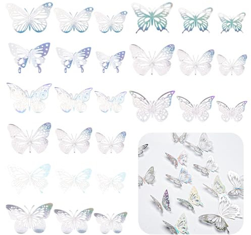 Neikafan 3D Schmetterlinge für die Wand 108 Stück Aufkleber 9 Arten Schmetterlinge Wanddeko 3D Schmetterling zum Kleben Wandtattoo für Wohnzimmer Babyzimmer Hochzeit Badezimmer Party