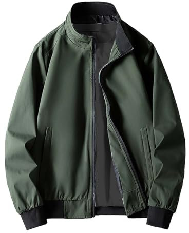 Herren Leicht Bomberjacke Dünne Blouson Jacke Bomberjacke Herren Leichtes Blouson Sommerjacke mit Gestreiftem Bund Innentasche solide Trainingsjacke Elegante Bluse Outdoor-Freizeitmantel