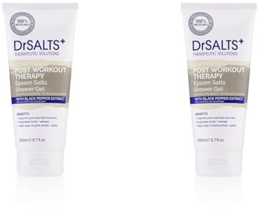 DrSALTS+ Post Workout Therapy Shower Gel with Black Pepper Extract, Epsom Salts, 200 ml (Pack of 2)