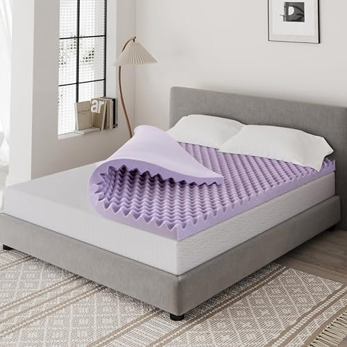 Dyonery 4 Inch Egg Crate Memory Foam King Mattress Topper, Soothing Lavender Infused, CertiPUR-US Certified, Cooling Sleep, Pressure Relief, 76×80×4