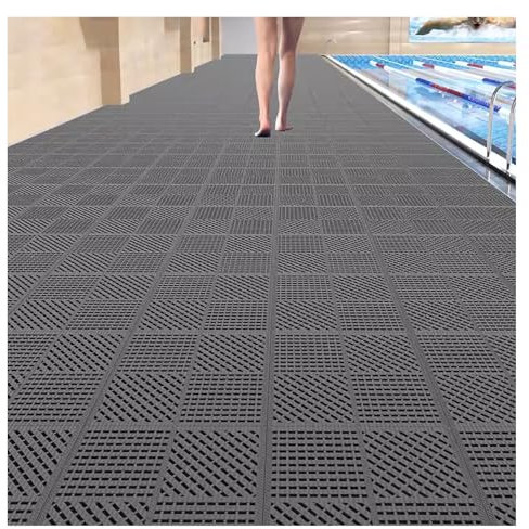 Heavy Duty Rubber Matting, Swimming Pool Drainage Floor Tile Mat 25x25cm Anti-Slip Waterproof PVC Mat, Modular Interlocking Tile Mat for Bathroom Pool Floor(Style 1,30 pieces)