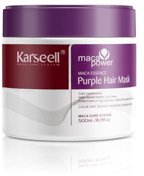 Karseell Violet Masque Cheveux Neutralise Les Reflets Jaunes, Répare Les Cheveux Abîmés, pour Cheveux Blonds, Platine, Blancs Ou Gris, 500ml