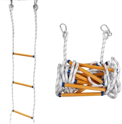 Strickleiter, 6m Rettungsleiter, Feuerfeste Feuerleiter, Tragfähigkeit 200kg, Sicherheitsleitern mit 2 Haken, 18 mm Seildurchmesser, Kletterleiter für Brandbekämpfung, Bergsteigen, Lebensrettung