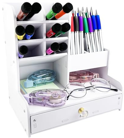 Comzantor Blanc Pot À Crayon Bureau Enfant, Organiseur, Etagere A Poser Sur | Rangement Feutre Acrylique Stylo, Porte, Pour Home, Office And School