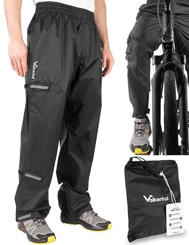 Valkental® Ultimative Regenhose für Radfahrer – Unisex – Leichte Überhose mit innovativem Klettsystem – 10.000mm Wassersäule – Verstellbare Weite & Länge – Reflektierende Fahrradhose Damen & Herren
