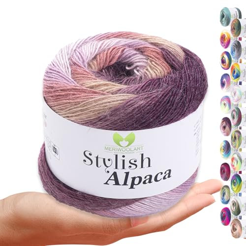 Stylish Alpaca Garn – Weiches Alpakawolle Strickgarn – 150g (525m) feines DK Wolle zum Stricken & Häkeln – Ideal für Pullover, Schals, Tuch, Babykleidung – Premium Multicolor Farbverlauf 7715