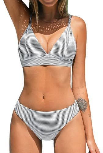 CUPSHE Damen Bikini Set Crossover Bustier High Waist Bikini Bademode Elegant Zweiteiliger Badeanzug Swimsuit Salbeigrün L
