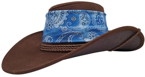 Cowboy Hat Dark Brown Paisley Blue Sun Cap Faux Felt Leather Suede Fancy Dress Party Cowgirl Costume Outfit Western Travel Outdoor Sun Protection Mens Womens