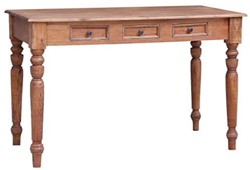 Gecheer Schreibtisch mit 3 Schubladen Konsolentisch Computertisch PC Tisch Arbeitstisch Bürotisch Laptoptisch 117x57x75cm Recyceltes Massivholz