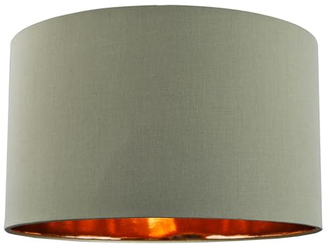 Contemporary and Chic Olive Green Cotton 20 Floor or Pendant Large Circular Drum Lamp Shade with Shiny Copper Inner | 50cm x 30cm by Happy Homewares