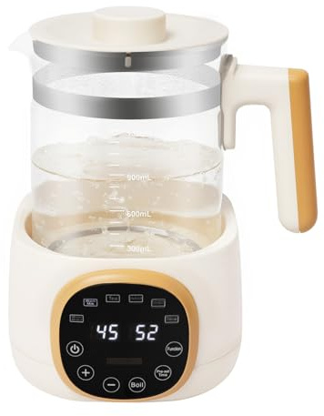 Flaschenwärmer Baby 1,3 L Glas-Wasserkocher 37-95 °C 72 h Thermostat | Fünfstufige Schnellwärmen, Touch-Display, Nachtlicht, 5-Minuten-Speicher, Multierhitzer für Erwärmen Babynahrung Kaffee Tee