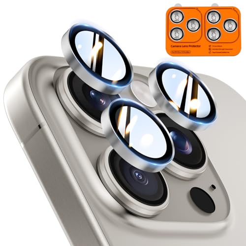 TOCOL für iPhone 15 Pro Max / 15 Pro Kameraschutz, 2 Sets, Grau | Einfache Montage, Ultra HD Camera Cover, 9H Stoßfest Kratzfest, Hüllenkompatibel, Kameraschutz für iPhone 15 Pro / 15 Pro Max