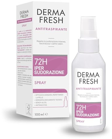 Dermafresh Ipersudorazione 72H, Deodorante Antitraspirante, Spray - 100 ml | Protezione Contro Sudorazione e Cattivi Odori. Senza Alcol e Antimacchia. Delicato Sulla Pelle, Dermatologicamente Testato