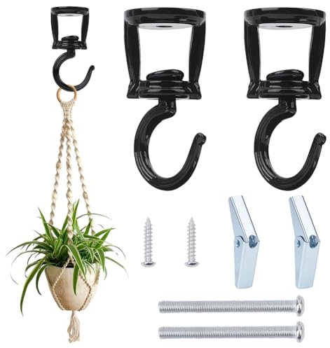 CRAFTYMELODY 2 Sets Ceiling Hooks for Hanging Plants Alloy Black Heavy Duty Metal Plant Hanger Hook Swivel Ceiling Hooks with Screw Hanging Birdfeeders Lamps Planters Indoor Outdoor Wall Baskets Hook
