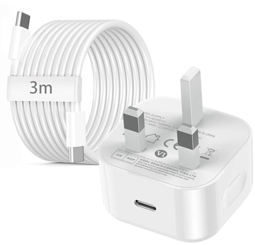 USB C iPhone Charger for iPhone 17 16 15, USB C Charger Fast Charging with 20W Fast PD USBC Plug UK and USB-C Cable 3m/10ft,Type C Phone charger for Apple iPhone 17 16 15 Pro Max/Plus/iPad/Air/Samsung