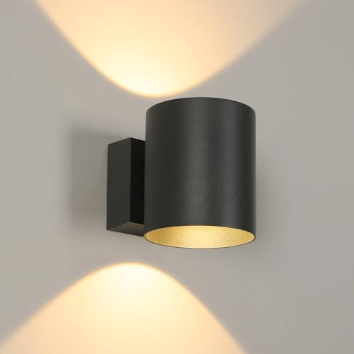 Goeco LED Wandleuchten Innen/Außen, IP65 Wasserdicht Aussenlampe Wand, 350° Drehbarer Lichtstrahl Schwarze Außenwandleuchte für Wohnzimmer Garten Terrasse, 3000K Warmweiß