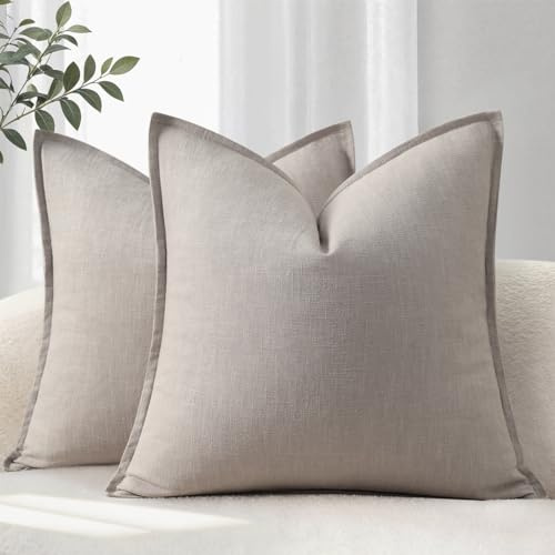 YCOLL Kissenbezug 50x50 2er Set Gemütliche Weiche Natur-Leinen Kissenhüllen Einfarbige Sofakissen Moderne Kissenbezüge mit Kante Dekokissen für Couch, Bett Wohnzimmer Grau