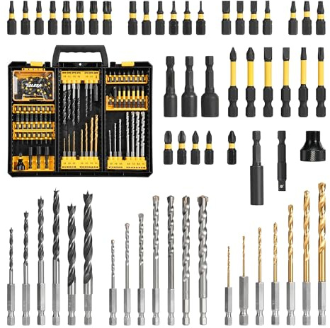 TOLESA 105Pcs Drill & Driver Bit Set for Wood & Masonry with Storage Case | Titanium HSS & Carbide Drills, Screwdriver bits, Nut Drivers, Magnetic Bit Holder, Ideal for DIY & professionals