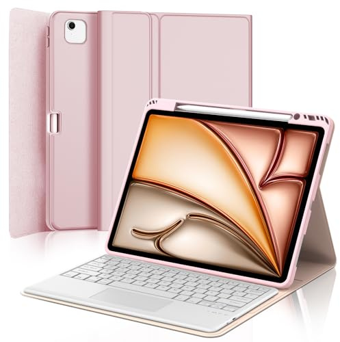 Teclado con Touchpad para iPad Air 13 Pulgadas M4/M3/M2 2026/2025/2024 | Funda con Español Ñ Teclado Magnético Desmontable Bluetooth con Trackpad para iPad Air 13 M2/M3/M4, Rosa