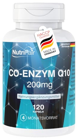 Koenzym Q10 200mg – 120 kapslar – 200mg per kapsel – Ubikinon – Högdoserat – 100% veganskt – Tysk tillverkning & laboratorietestat – NutriFair | Premium & Fair