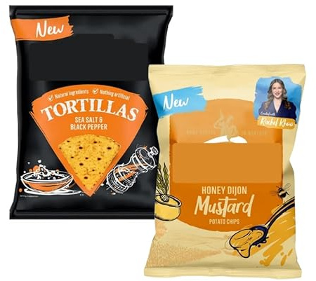 Tortilla Sea Salt & Cracked Black Pepper (140g), Honey & Dijon Mustard Crisps (130g), Natural Ingredients