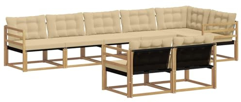vidaXL Outdoor-Sofagarnitur mit Kissen 8 pcs Weiß und Beige, Gartenmöbel, modernes Outdoor-Sofa, Robustes Eckset für Terrasse, Lounge und Komfort