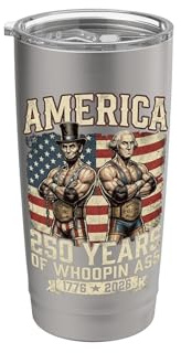 250 Years America 1776 2026 Lincoln Washington Pro Wrestlers Stainless Steel Insulated Tumbler