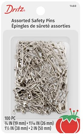 Dritz 1460 Safety Pins, Nickel Plated Steel, Assorted Sizes (100-Count)