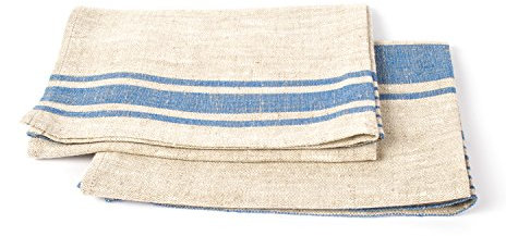 LinenMe Set mit 2 Geschirrtuch Leinen 100%, 45x66 cm Provence - Leinentuch mit Aufhänger - Geschirrtücher & Küchentücher in Natur/Blau gestreift, Hergestellt in Litauen