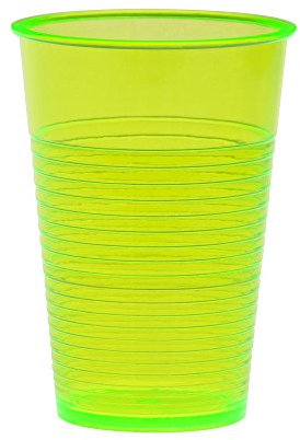 HAB & GUT -KB006-4x Gobelets réutilisables en plastique avec rainures ressemblant à du verre, transparents 20cl VERT FLUO