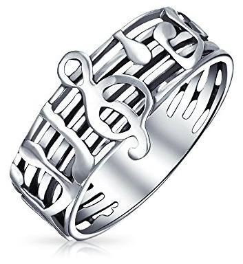 Bling Jewelry Personalisieren Sie Musiker Student Lehrer Bar Maßnahme Violinschlüssel Note Musik Band Ring Für Jugendliche Für Frauen Oxidiert .925 Sterlingsilber Anpassbar