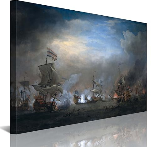 NAN Wind 1 x historisches Schiff, Seeschlacht-Druckbild, Landschaft, Wanddekoration, Gemälde auf Leinwand, gerahmt, fertig zum Aufhängen, für Heimdekoration, Schlafzimmer-Dekor