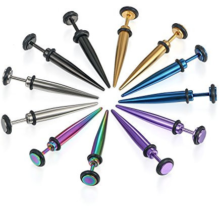 JewelryWe Schmuck 6 Paar Damen Herren Ohrringe Edelstahl Spitze Kegel Ohrstecker Ohrschmuck, 5mm, Silber Gold Schwarz Blau Lila Bunt