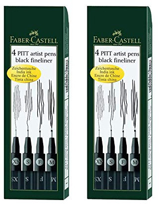 Faber-Castell Tuschestift Pitt Artist Pen, 4er Packung, Inhalt: M, F, S, XS, schwarz | Doppelpack