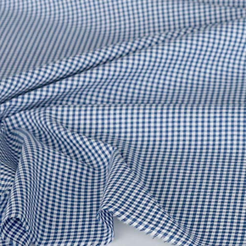 TOLKO 50cm Baumwollstoff Meterware kariert | Landhaus Karo Stoff als Kleiderstoff Dekostoff Vorhang Gardine Kissen Schürze Bezugsstoff 150cm breit Baumwoll-Stoffe zum Nähen (Blau)