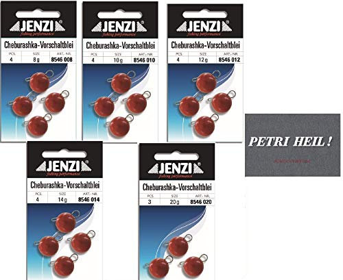 Cheburashka Set von Jenzi rot , 5 Packungen 8,10,12,14 und 20 Gramm+ gratis Petri Heil! Aufkleber