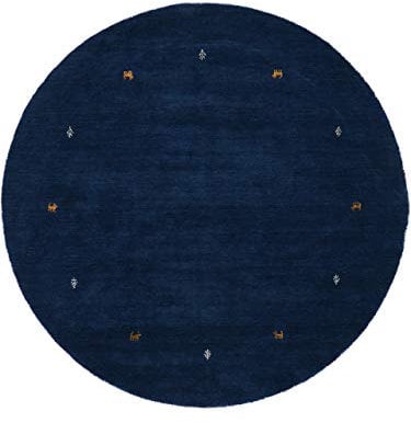 carpetfine Wollteppich Gabbeh Uni Rund Blau Ø 150 | Moderner Teppich für Wohn- und Schlafzimmer