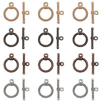 Beadthoven 20 Sets tibetischer Stil, gedrehte Knebelverschlüsse in T-Form, gemischte Farben, runde Armband-Verbindungsstücke, OT-Schnallenverschluss für DIY Schmuckherstellung Handwerk