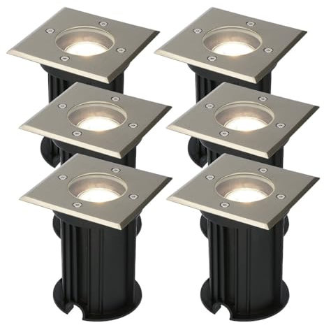 HOFTRONIC - 6er Ramsay Terrassen Einbaustrahler GU10 Edelstahl Eckig 4 Watt 345 Lumen Boden Licht 4000K Neutralweiß LED Einbauleuchte IP67 Wasserdicht - Dimmbarer Bodeneinbauleuchte außen
