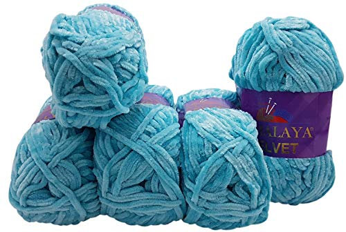 5 x 100 Gramm Himalaya Velvet Micro-Polyester Strickwolle, Babywolle samtig 500 Gramm Wolle (türkis 90035)